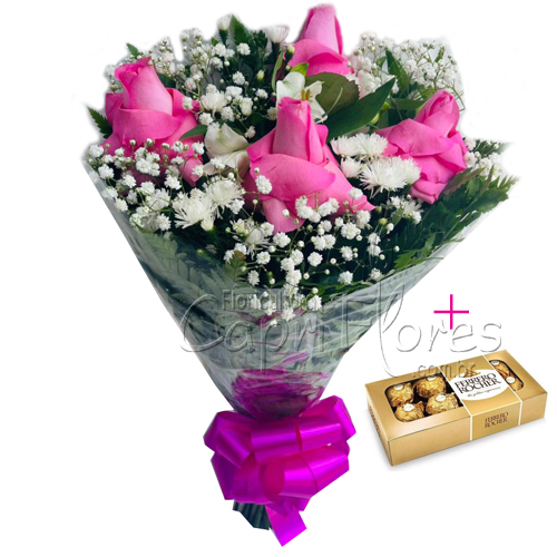 ♥ Buquê de Rosas Dobradas Cor de Rosa + Ferrero  ♥♥♥ PROMOÇÃOOO!!