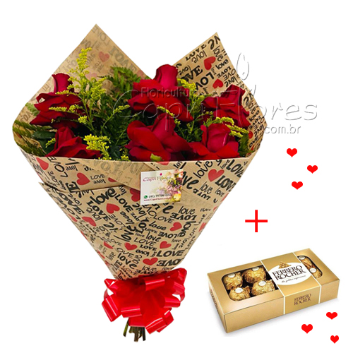 ♥ Buquê Luxo de Rosas Dobradas + Ferrero Rocher